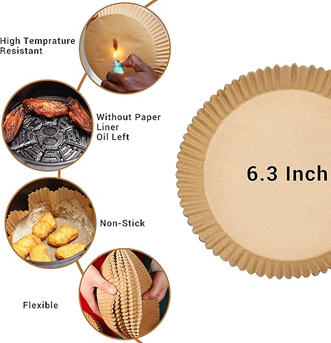 Miniatura 5 de Raytrade 100 forros para freidora de aire con pinza de madera, revestimientos desechables de papel para freidora de aire de 6.3 pulgadas,