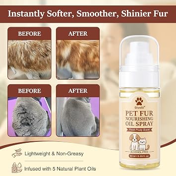 Dog & Cat Fur Oil & Coat Conditioning Spray Leave-In Detangler & Conditioner Reduces Shedding with Coconut & Jojoba Oil Natural,Alcohol-Free Soft, Shiny Fur for Doodles, Poodles & Toy Breeds