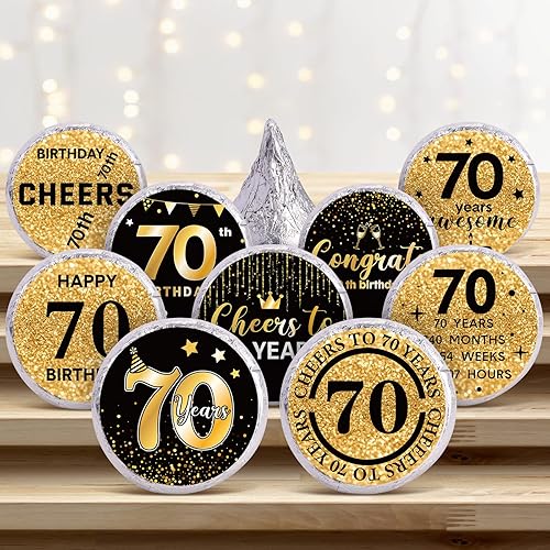 Miniatura 3 de Tenare 504 calcomanías negras y doradas para fiesta de cumpleaños, calcomanías de "Cheers to Lab", mini envoltorios de dulces de chocolate para