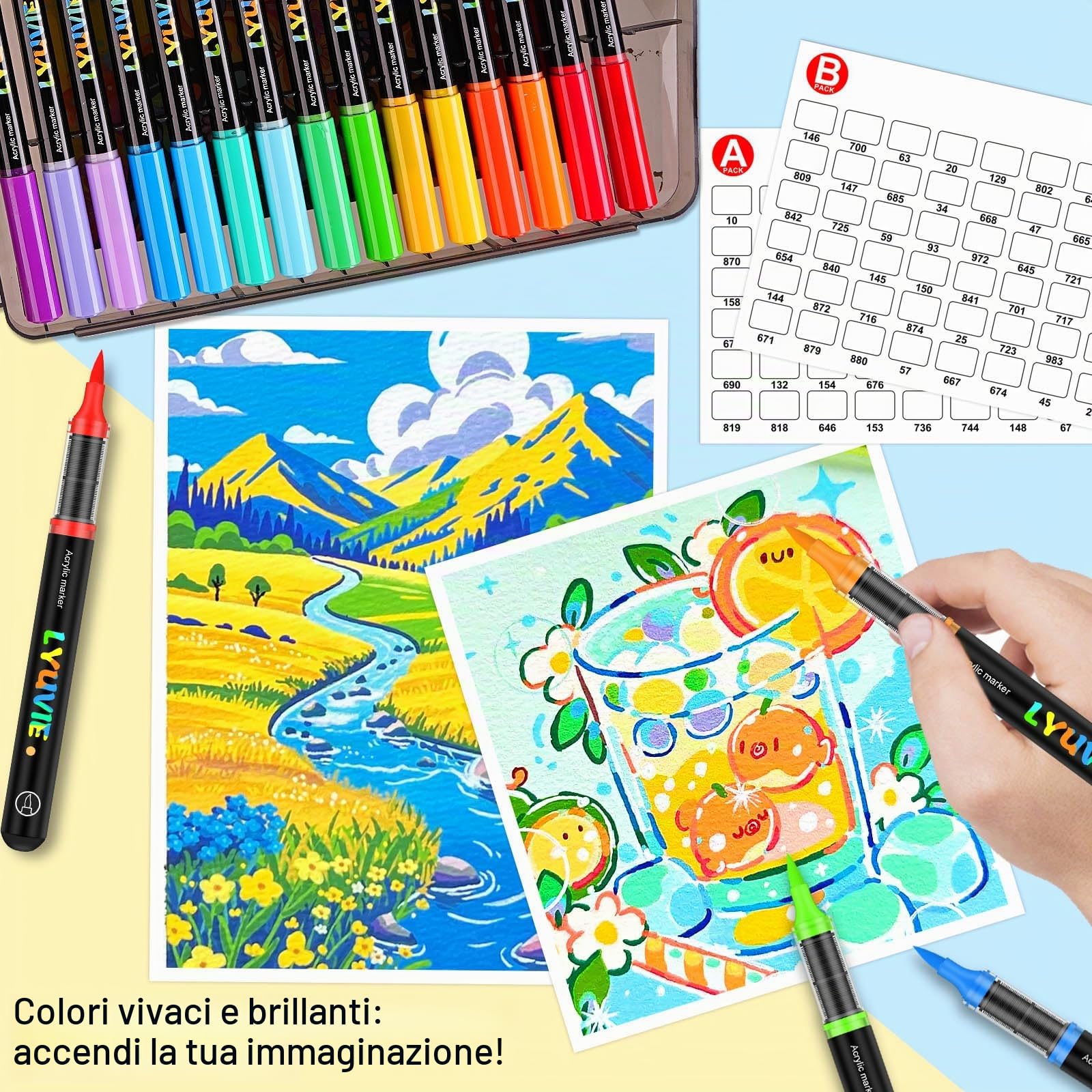 Lyuvie 120 Colori di Feltro Acrilico, Acrilico Paint Marker Pittura A Base Acqua, Pennarello Pittura Acrilico per la Pittura su Pietra,Legno, Carta, Tessuto, Ciottoli, Vetro, Plastica