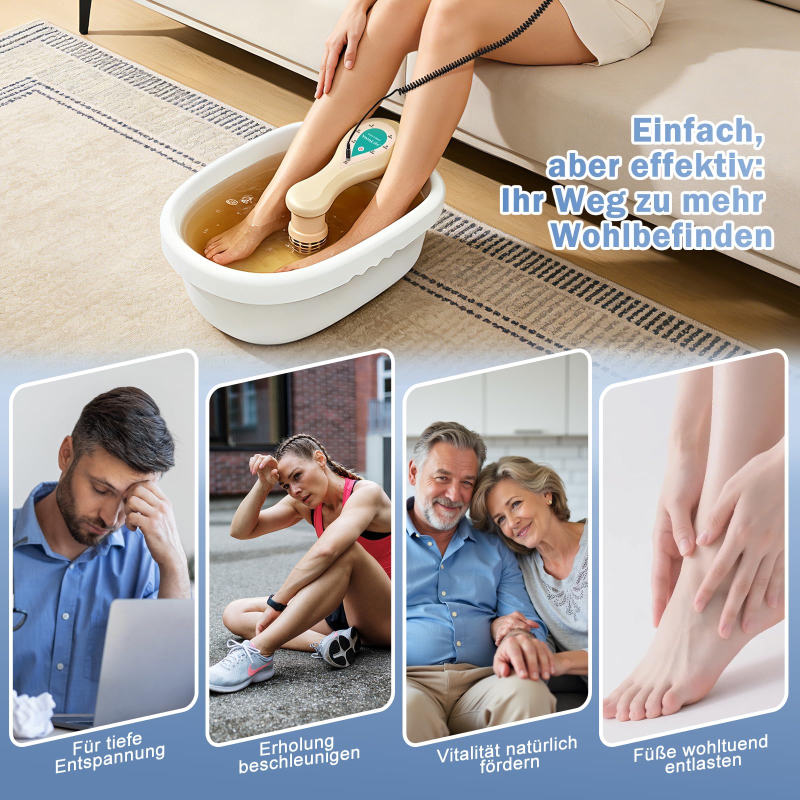 Ionen Fußbad Entgiftung,Detox Fußbad, Elektrolyse Fussbad mit 1 Array, Meersalz Wellness Fußpflege für Stressabbau & müde Füße, Komplett-Set (Mit Badesalz)