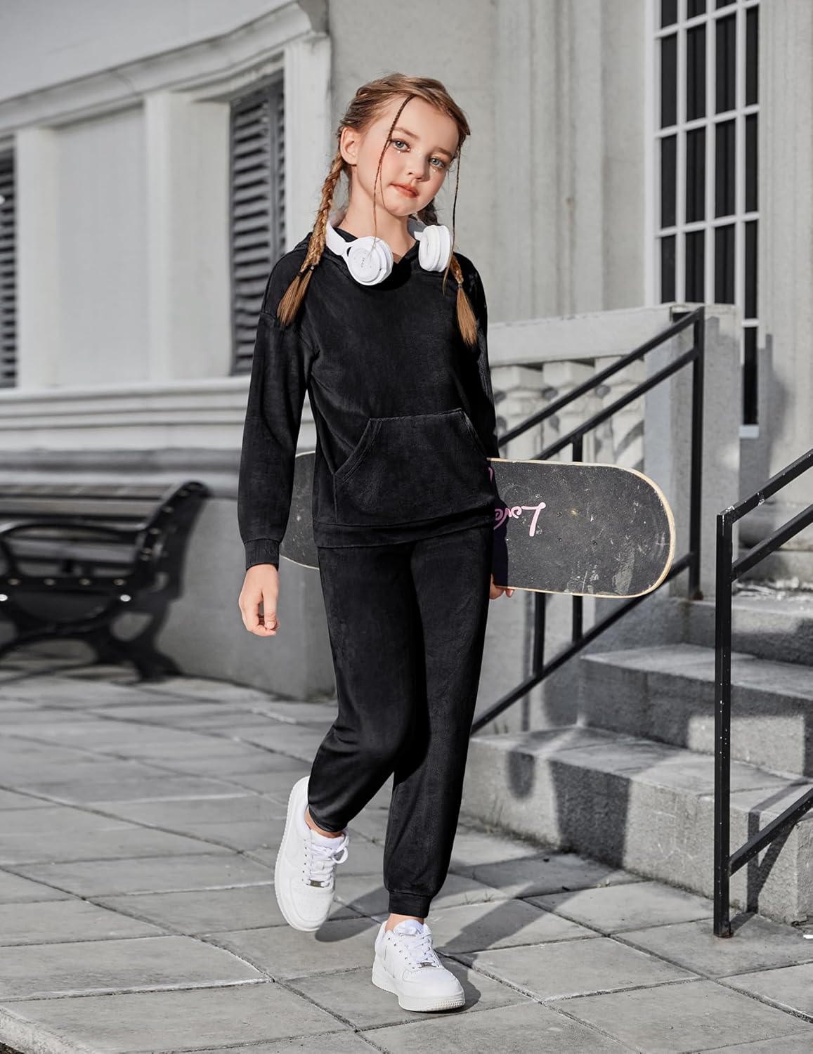 Arshiner Girls Velour 2 Pieces Tracksuits Outfits Athletic Hoodies Sweatshirts and Sweatpants Athletic Clothing Sets - Image 3