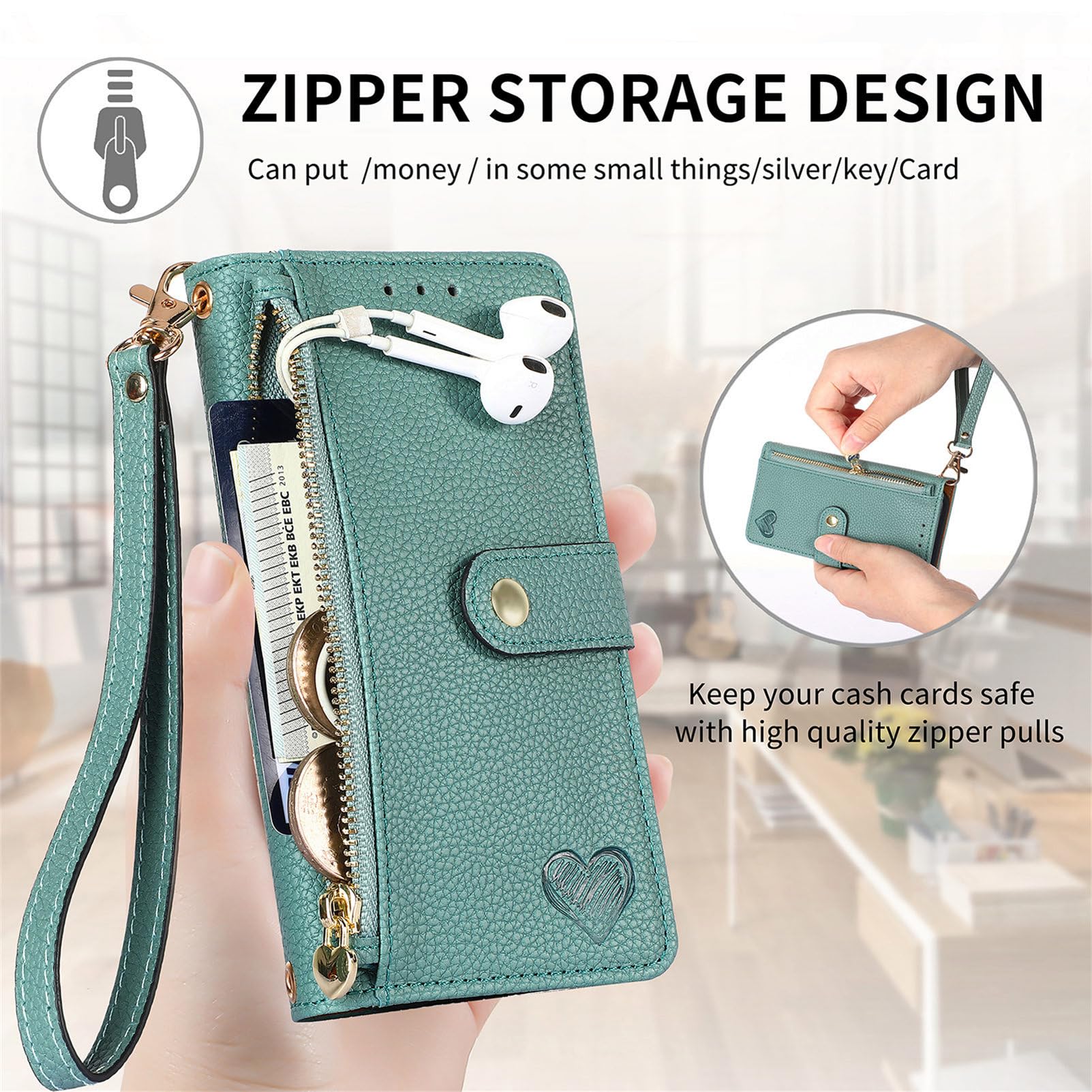 GOKEN Cover Per OnePlus Nord 2T 5G: Custodia Flip In Pelle PU Con Portafoglio, Supporto E Chiusura Magnetica (Verde) - 4