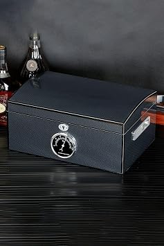Black Carbonfiber 2 Tier Humidor Cigar Box Rc05