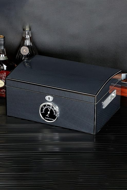 Black Carbonfiber 2 Tier Humidor Cigar Box Rc05