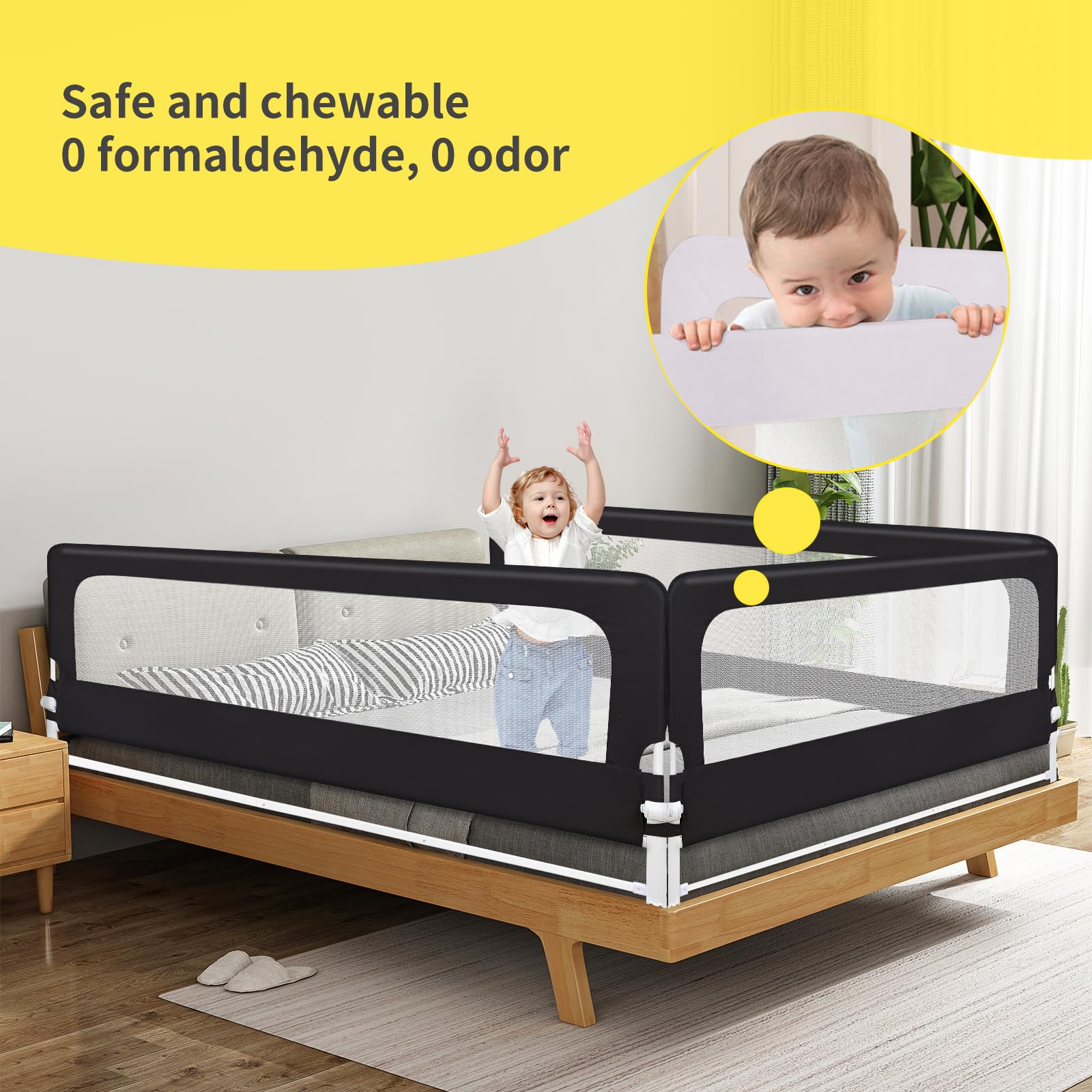 OHMG Barriera di sicurezza per bambini letto 200 cm,Barriera letto per bambini bambini,Sicurezza,Barriera di sicurezza letto,Balaustra di protezione contro le cadute,Sicurezza bambini letto