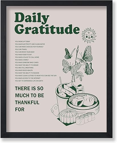 Poster Master Póster motivacional  Impresión inspiradora retro  Gratitud diaria, mariposa, cita positiva, edificante  Arte de pared sin marco de 16