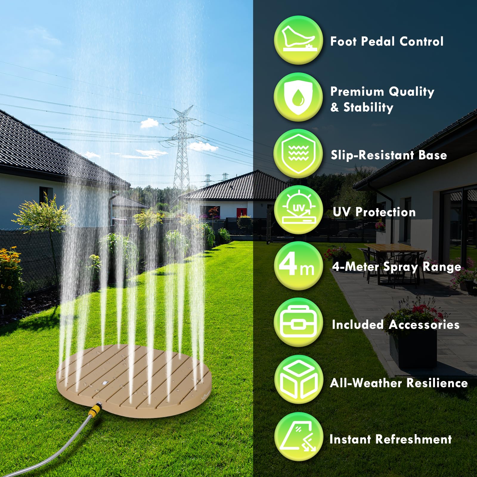 CCLIFE Doccia da Esterno Giardino Pavimento Altezza della Fontana 4m PP, Antiscivolo, per Il Giardinaggio Campeggio, in Legno