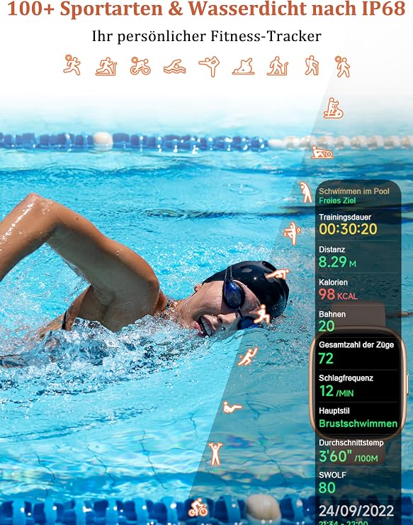 LODIMEKE Alexa Smartwatch Damen Herren 183 Fitnessuhr mit Telefonfunktion IP68 Wasserdicht 100+ Sportmodi Herzfrequenz Stress SpO2 Schlaf Fitness Tracker für Android & iOS