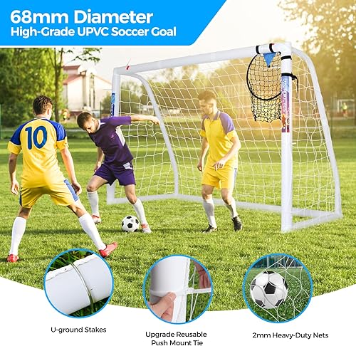 Miniatura 5 de Soccer Goal for Backyard 10×6.5, 8×6 and 6×4 FT Soccer Goals Weatherproof and Portable HPVC Soccer Goal with Soccer Target Net and Carry Bag for