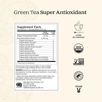 Yogi Green Tea Super Antioxidant, 16 Tea Bags (6 Pack) | Organic Green Tea with Licorice Root and Jasmine for Antioxidant Support, Bright Citrus and Floral Notes