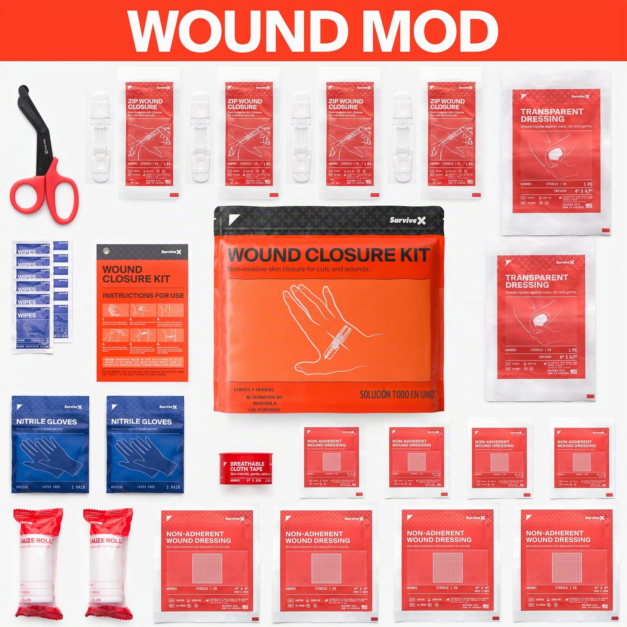 SurviveX Kit de cierre de herida de punto de cremallera, no necesita puntadas | Cerrar heridas sin agujas ni puntadas, no invasivo para usuarios sensibles, fácil de usar, tensión ajustable