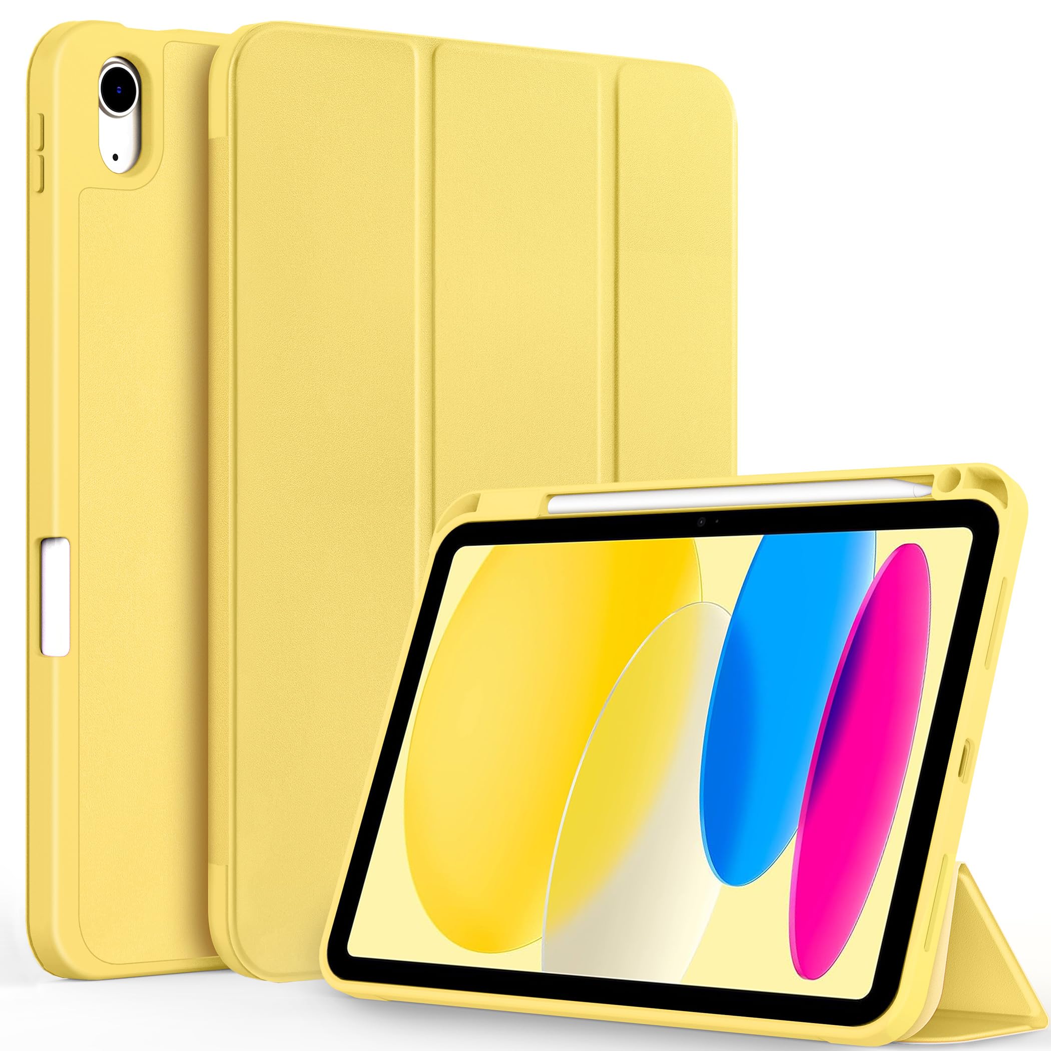 CACOE Custodia Cover Compatibile con iPad 11a Generazione (A16) 11" (2025) / iPad 10a Generazione 10.9" (2022) (A2757/A2777), Ultra Sottile Retro Cover con Portapenne,Giallo