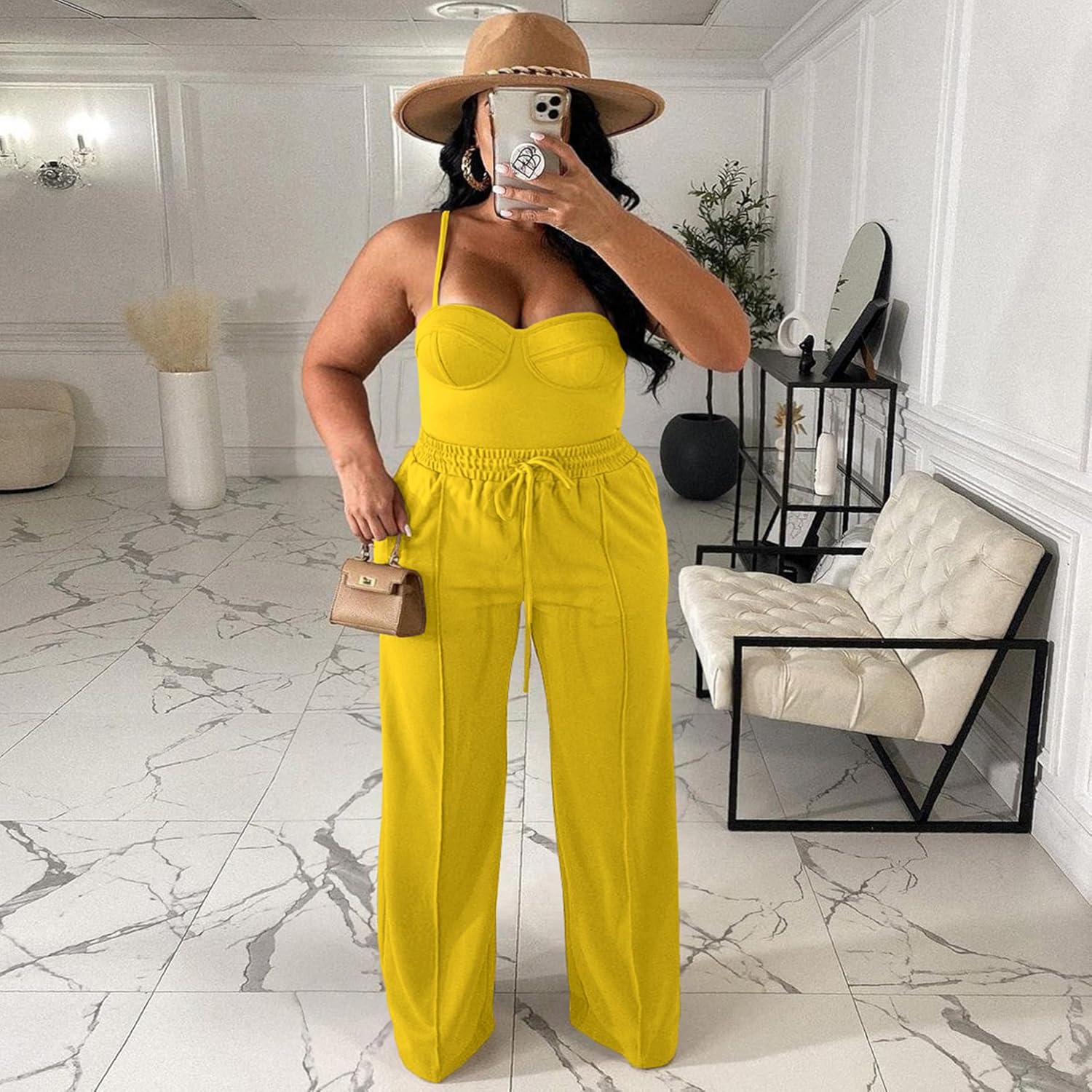 Women's Plus Size Casual Wide Leg Pants High Waisted Drawstring Baggy Sweatpants Elastic Straight Leg Lounge Pants - Image 4