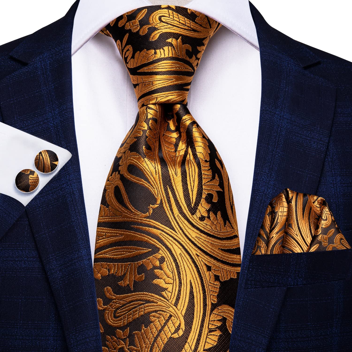 Corbata de Boda de Seda a Rayas para Hombre, Corbata para Hombre, Conjunto de Gemelos y pañuelo, Fiesta de Negocios