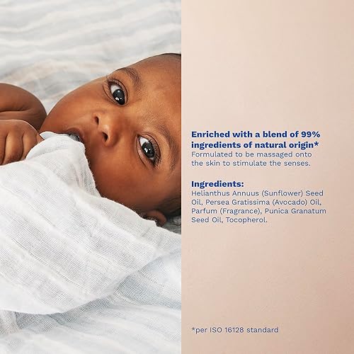 Miniatura 7 de Mustela Aceite hidratante para masajes para bebés, con aceite natural de aguacate, granada y girasol, 3.38 onzas líquidas