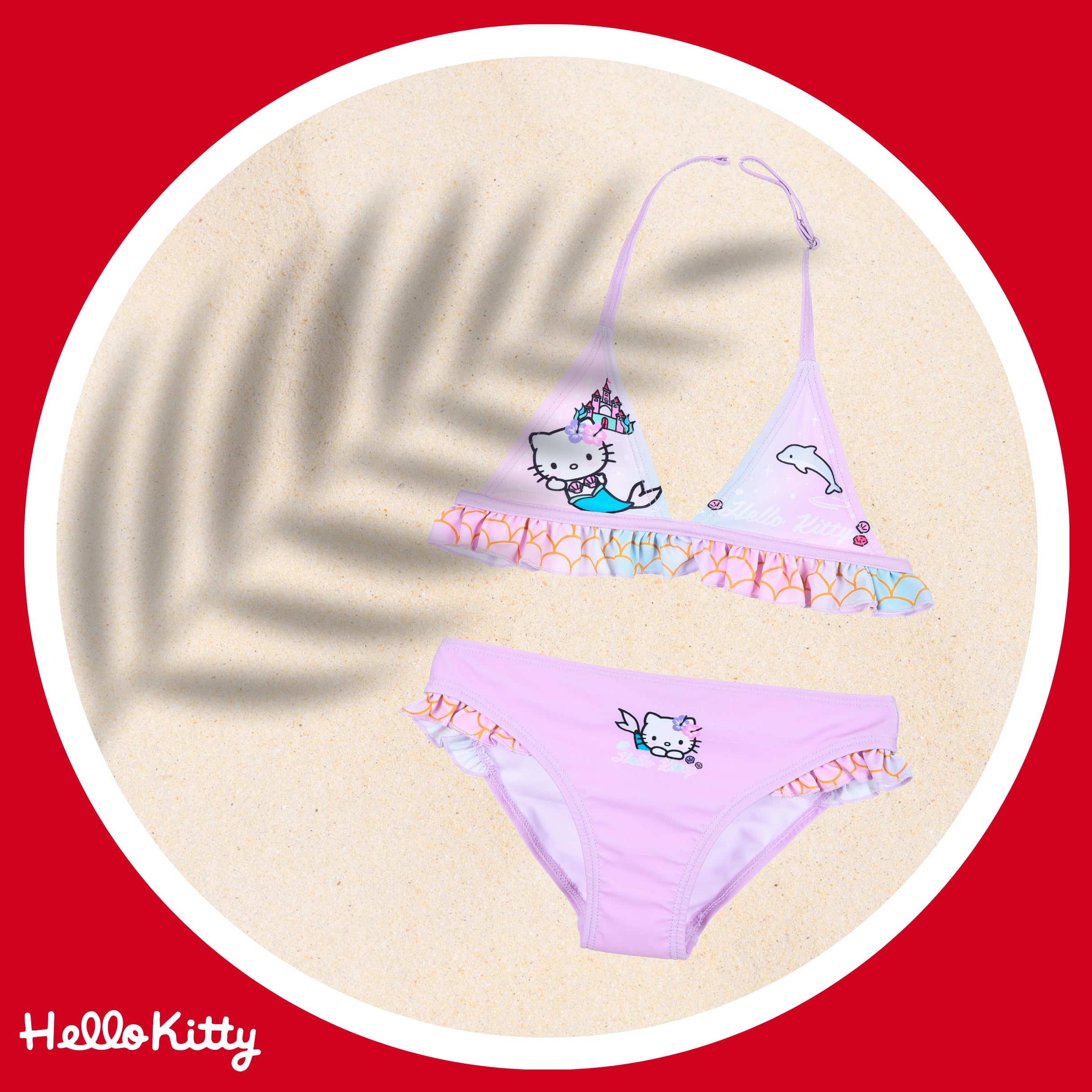 Sanrio Hello Kitty Maillot de Bain Deux Pièces pour Fille, Motif Sirène, Bikini pour Enfant, Tailles 3 à 8 Ans