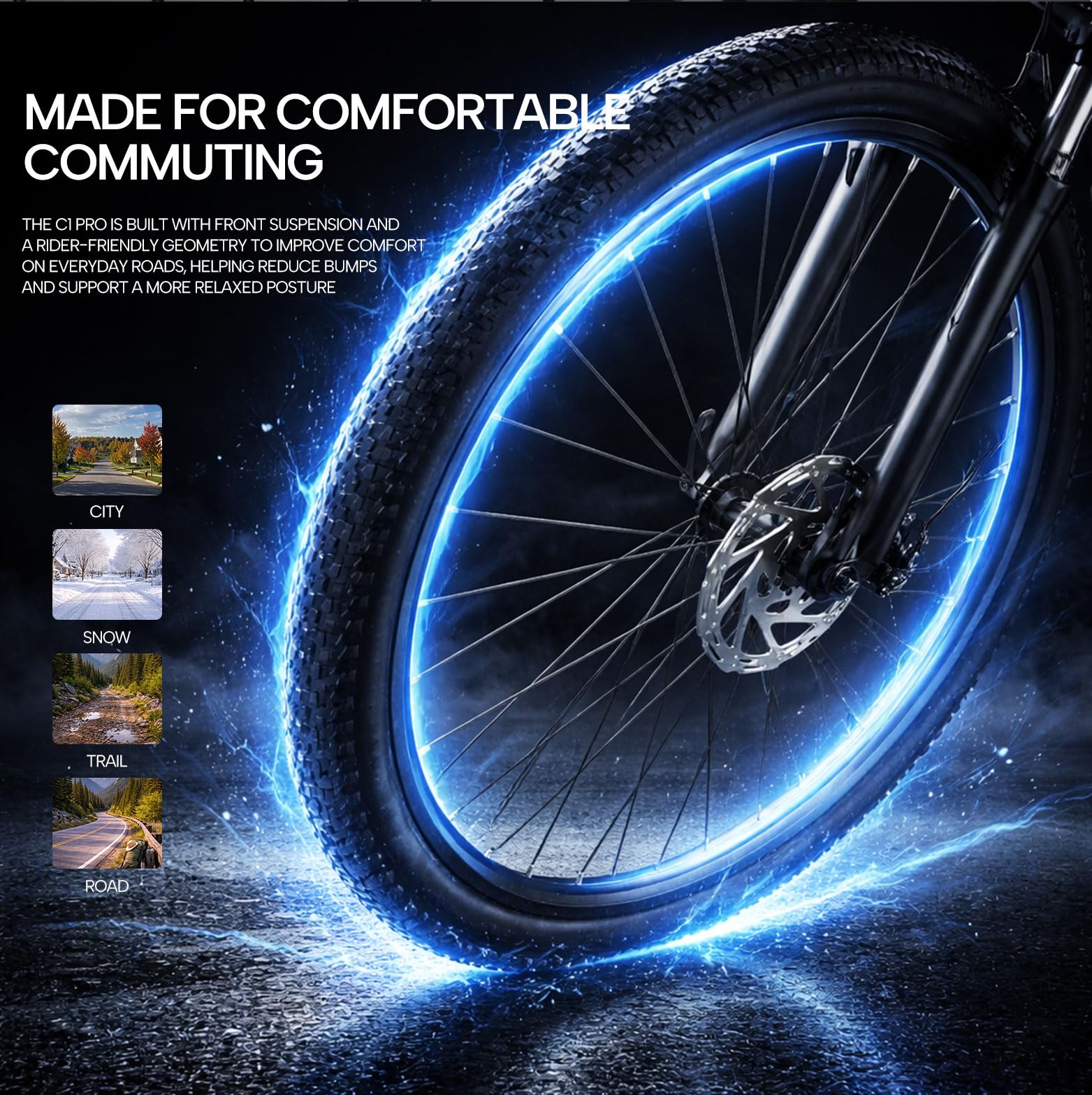 cysum C1pro Vélo VTT électrique 28" pour adulte Unisexe Batterie 36 V 18 Ah Autonomie 100-150 km