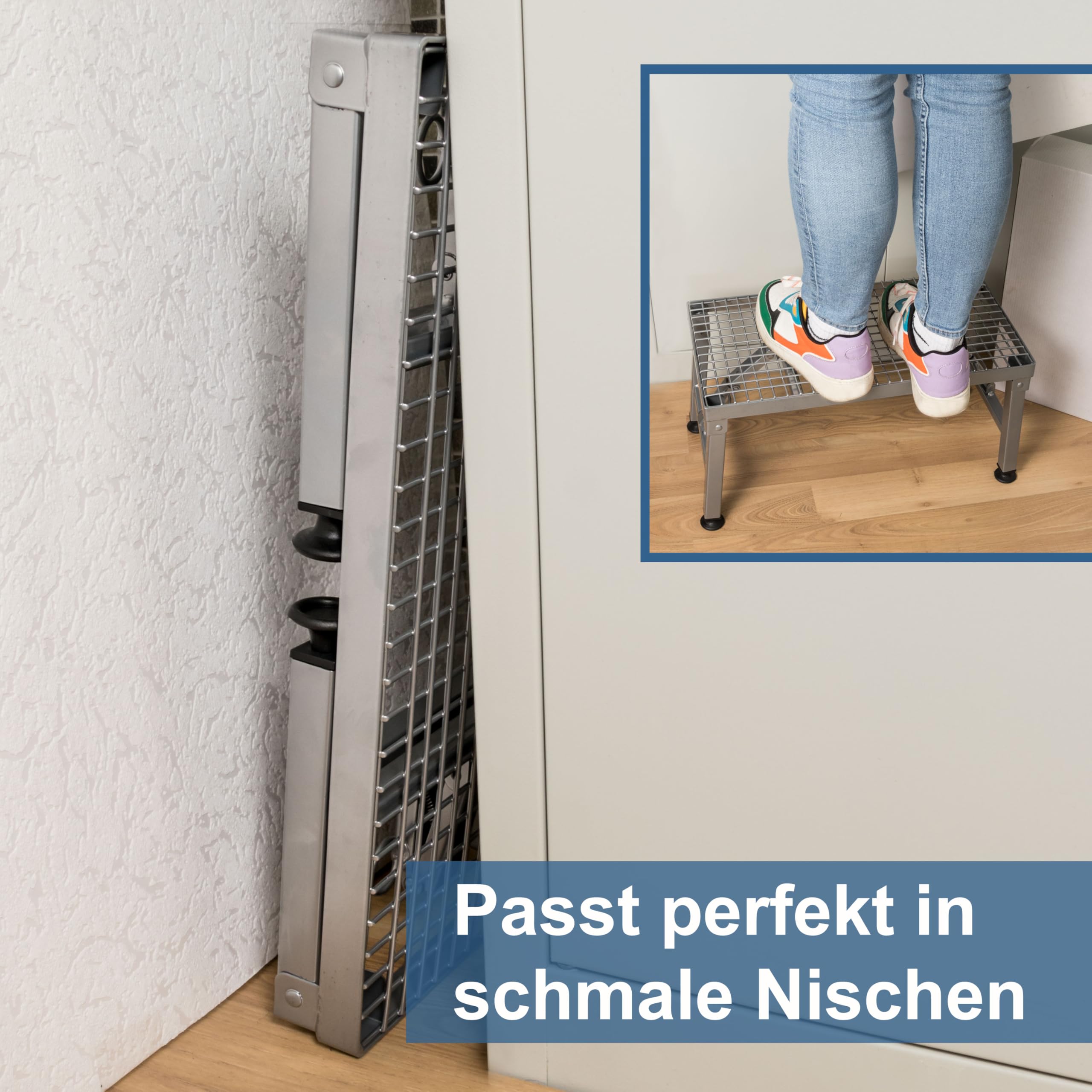 Wohnwagen Wohnmobil Trittstufe Klappbar Anti-Rutsch Gitterrost 1 Stufig Einstieg Tritthilfe Trittleiter Tritthocker Stabil Tritt Stufe Hocker Camping Metall für Caravan Senioren Kinder Faltbar