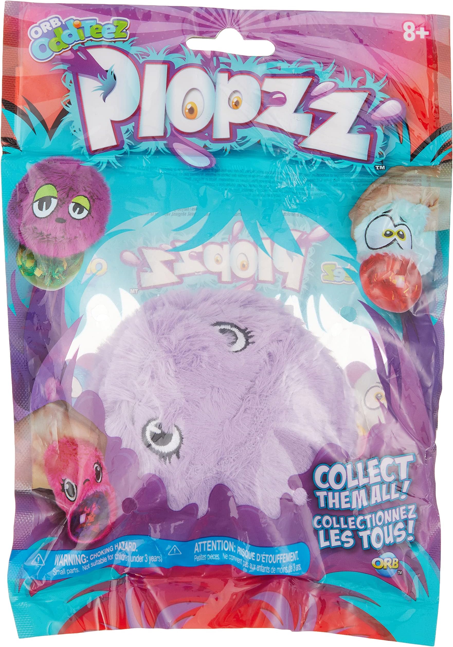 ORB 35687 Odditeez Plopzz Purple Plush Toy with Glitter Slime Filling Slime Ball Purple Animal Monster Ball with Glitter Slime Slime Slime Toy for Ages 8 Years and Up