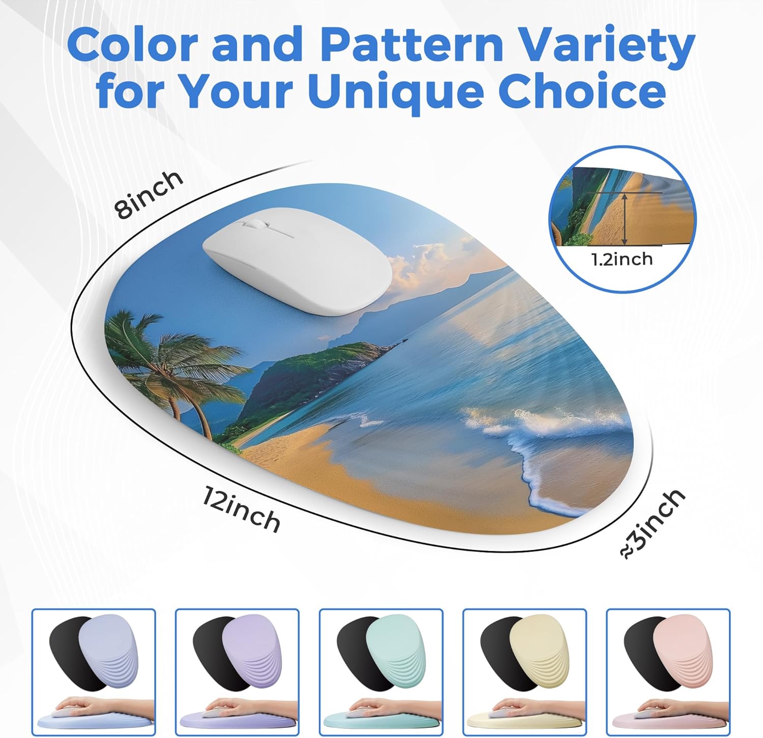 Ergonomic Mouse Pad with Wrist Support, Memory Foam Wrist Rest for Pain Relief & Carpal Tunnel, Non-Slip Base for Office, Computer, PC, Laptop (12x8x1.2inch, Yellow Beach)