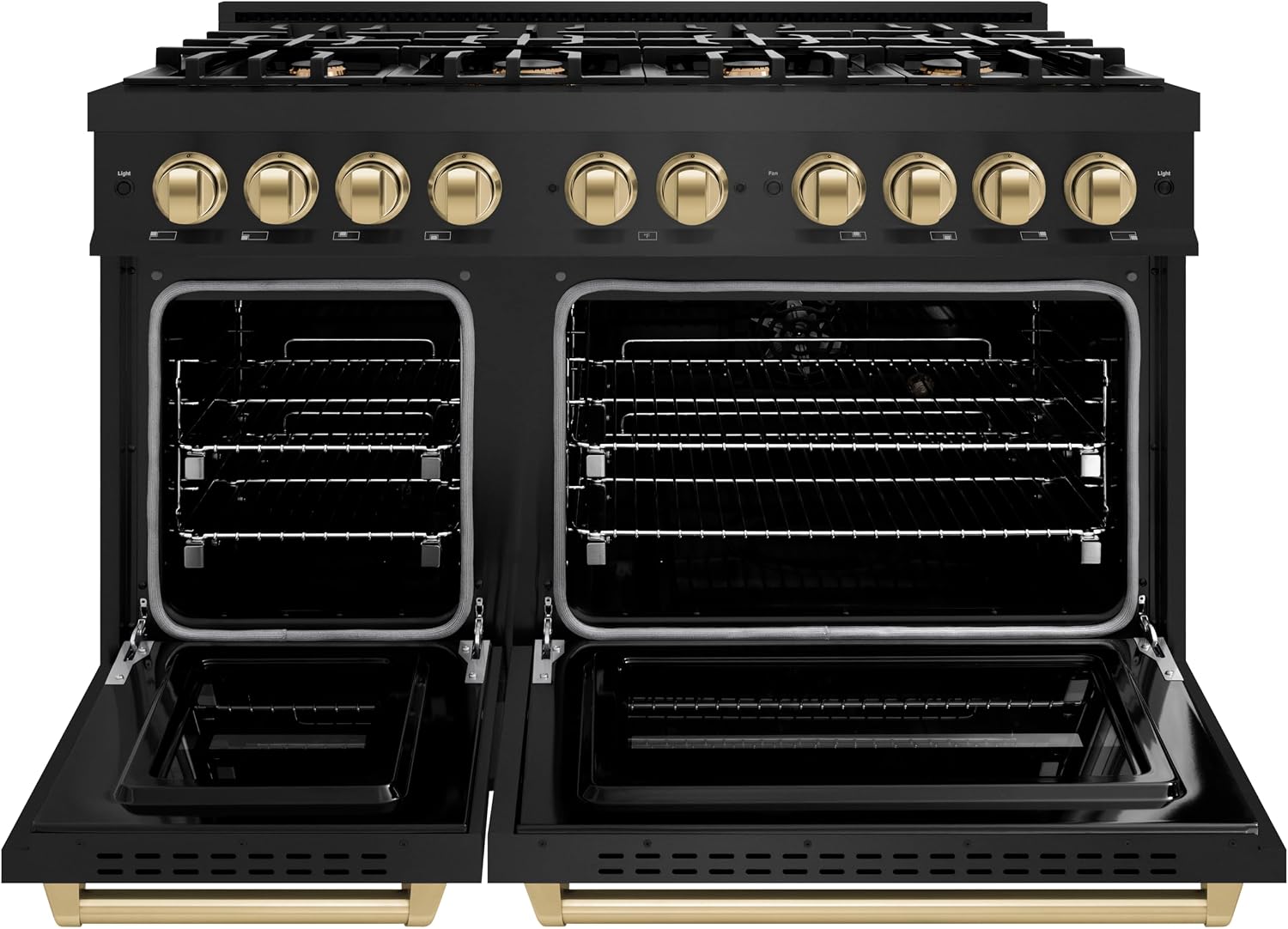 ZLINE Autograph Edition 48 in. 6.7 cu. ft. Classic Double Oven Dual Fuel Range with 8 Burner Gas Cooktop in Black Stainless Steel and Champagne Bronze Accents (CDRBZ-48-CB)