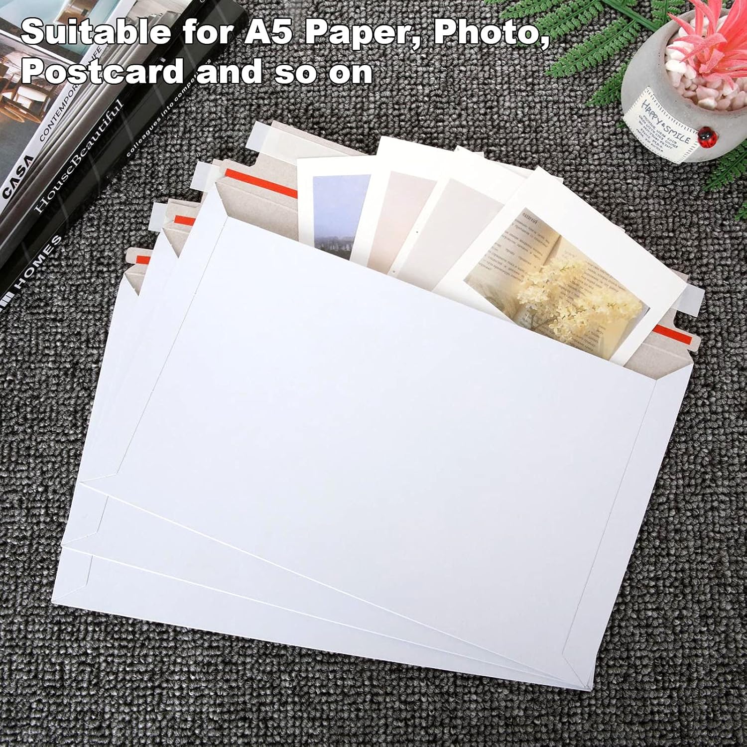 100 PCS Rigid White Cardboard Envelopes, 6x10 Inch Self Seal Stay Flat Mailers for Shipping Packaging