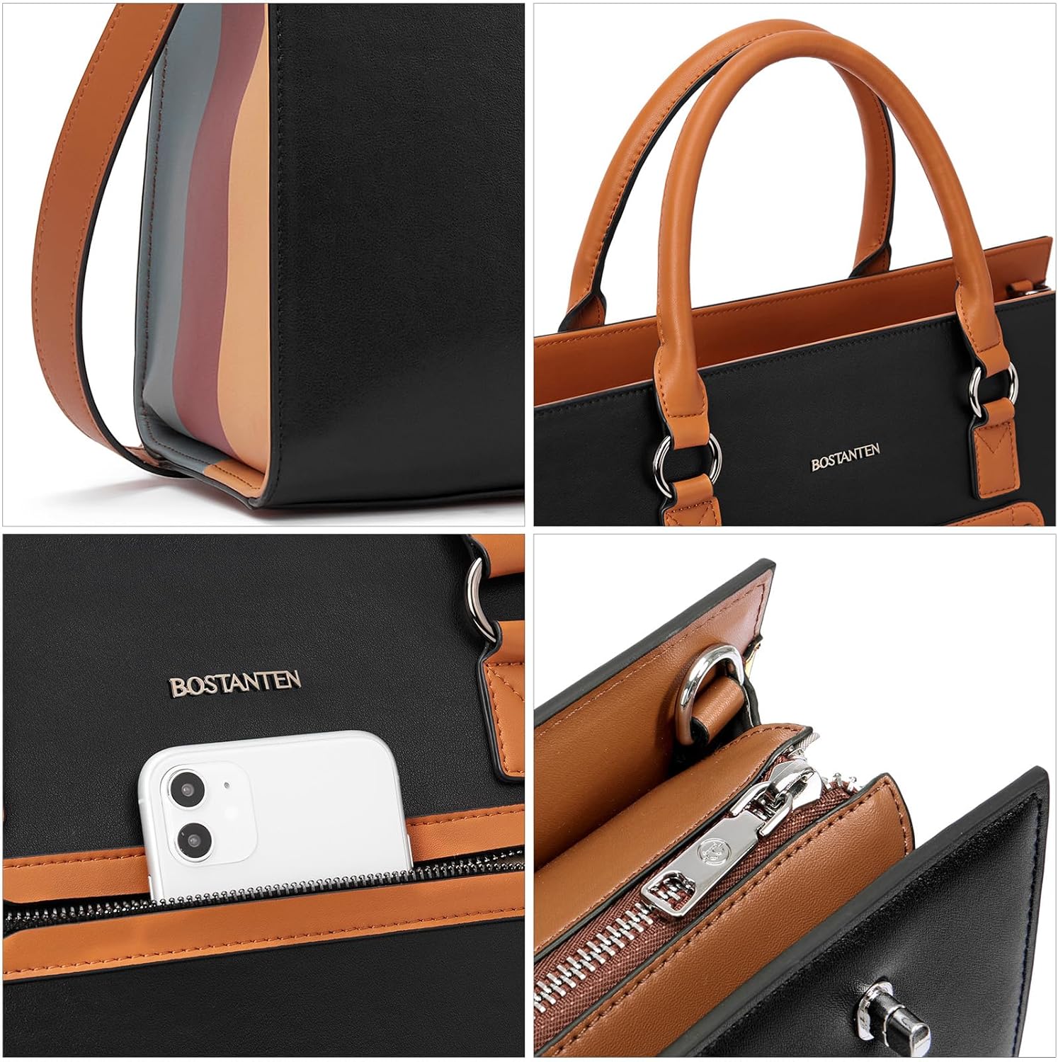 BOSTANTEN Leather Laptop Briefcase for Women Shoulder Bag 15.6 Inch Business Computer Work Tote - Image 5