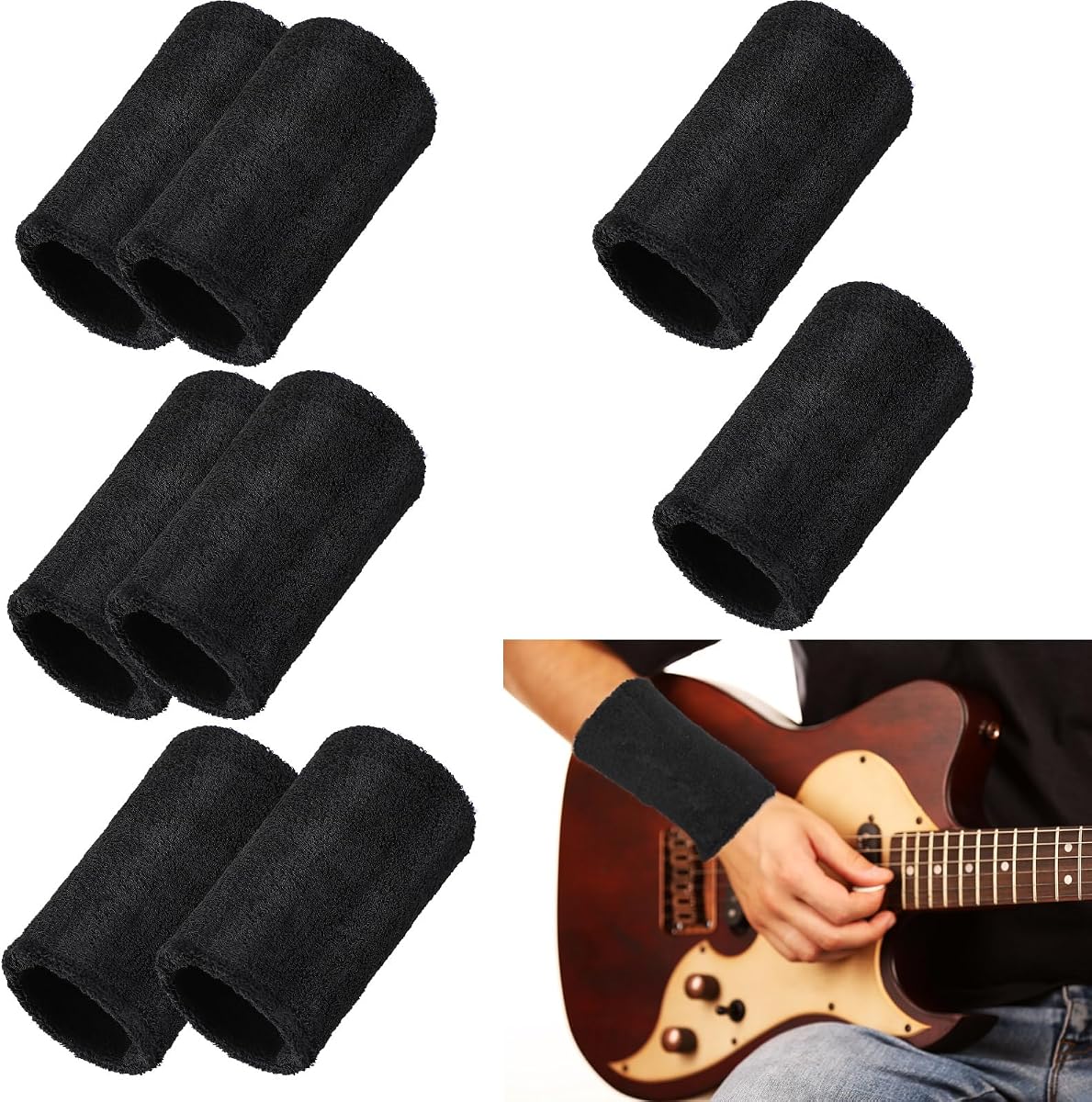 8 Pieces Slays Sweatbands for Guitarists 6 Inch Wristbands Guitar Players Wristbands Black Wrist Sweatband for Musicians Bass Players