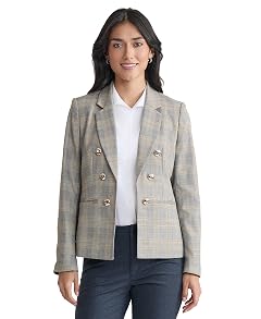 Jones New York Womens Glen Plaid Faux Double Breasted Blazer
