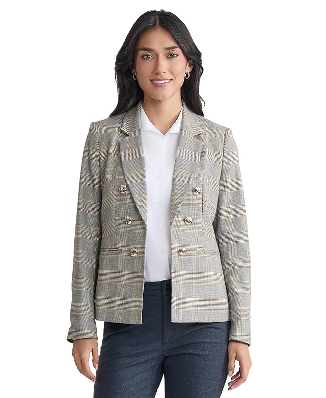 Jones New York Womens Glen Plaid Faux Double Breasted Blazer