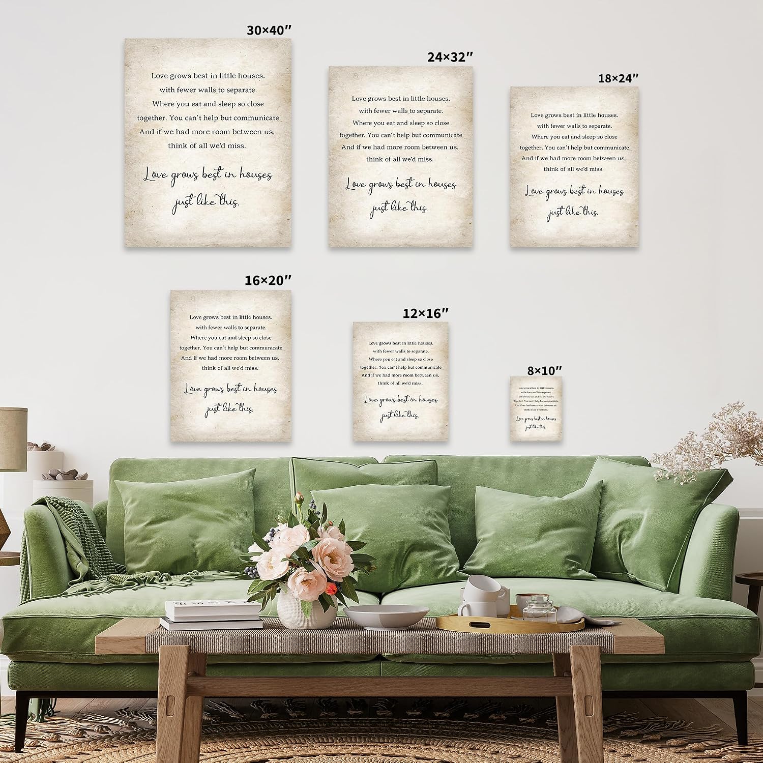 Poster Master Love Canvas - Love Grows Best in Little Houses Print - Motivational Quote Art - Gift for Men, Women - Typography Decor for Living Room, Kid's Room - 8x10 STRETCHED Canvas