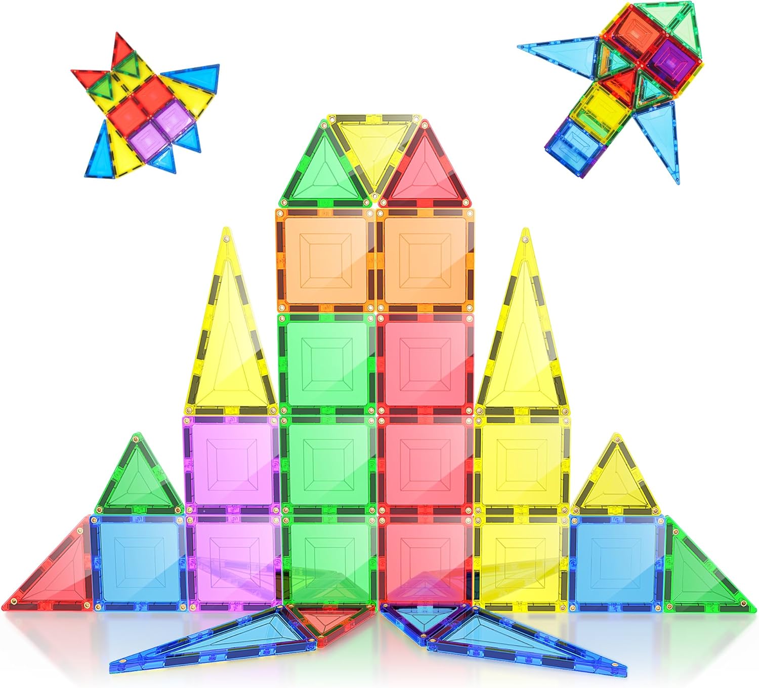 Loolinn | Magnetic Tiles for Little Kids (Over 3 Years Old) - Safe for Kids, Safety Certified, Rivets-Reinforced, 100% Non-Toxic, Strong Magnetism - Creative Magnetic Tile Toy