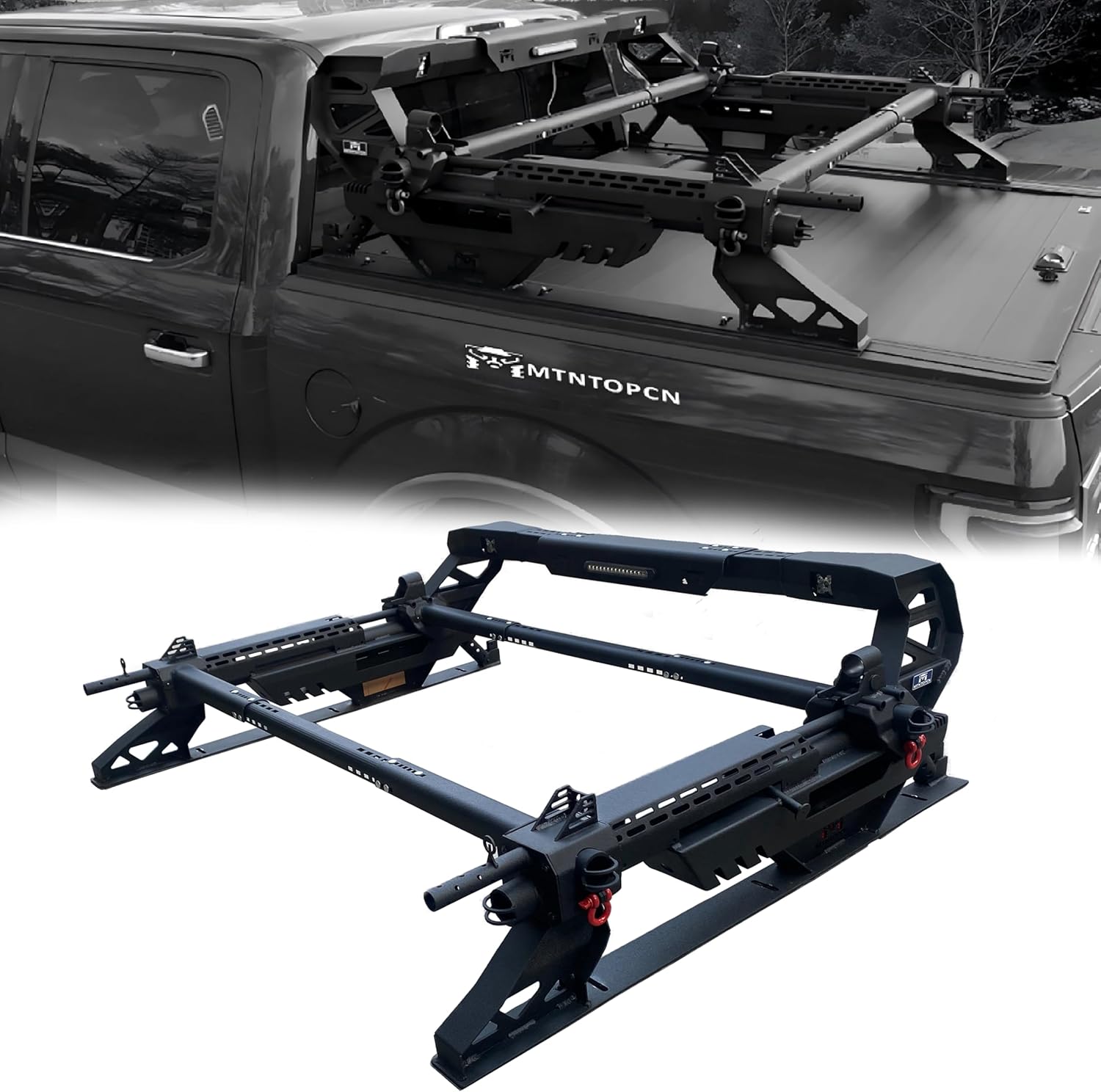 Military Design Pickup Roll Bar Compatible with Ford F150 Raptor Jeep Gladiator Chevy RAM Toyota Trucks | Heavy-Duty Overland & Offroad 4x4 | Adjustable Width (Machine Gun Design Patent)