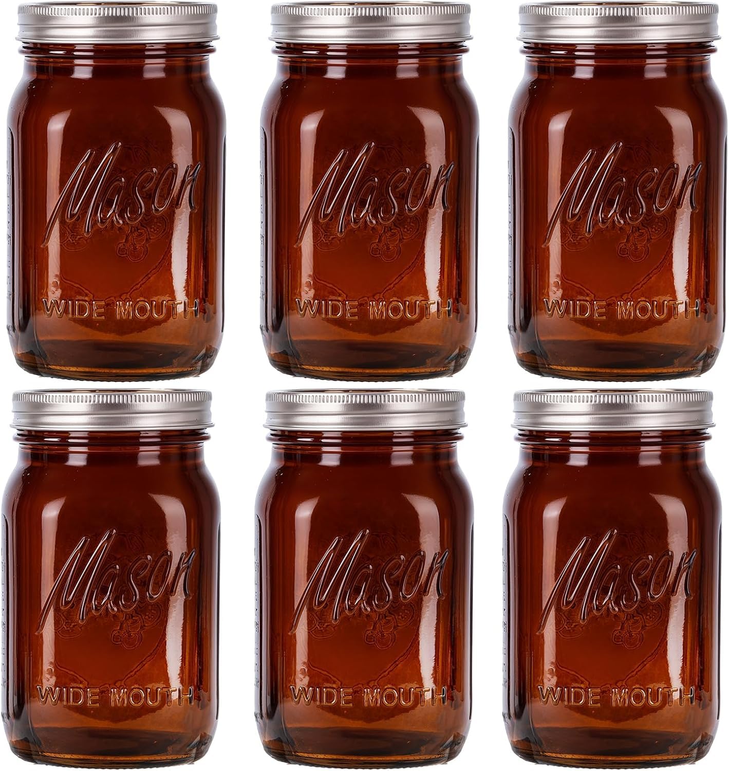 WELLIFE Amber Mason Jars 32 oz,Canning Jars,Wide Mouth Mason Jars with Lids