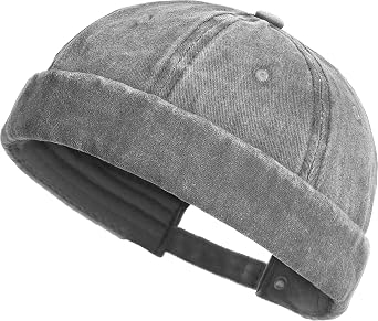 XYIYI Washed Cotton Brimless Hats for Men Vintage Docker Beanie Cap Rolled Cuff Skullcap