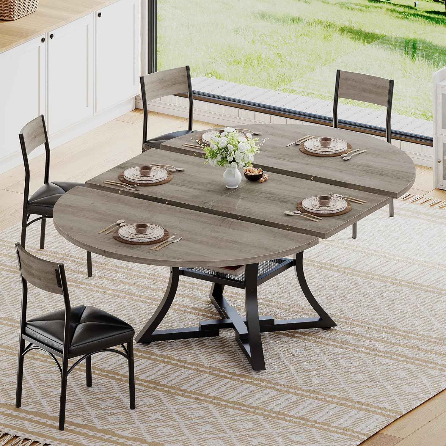 Itaar Round Extendable Dining Table Set for 4-6 People,