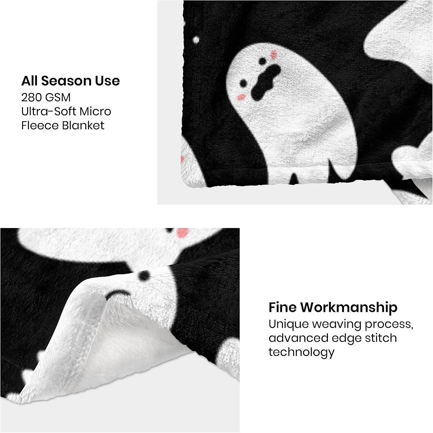 Boo Spooky Blanket Halloween Throw Blankets Gift for Girls Boys, Black and White Ghost Blanket Plush Soft Fleece Flannel for Toddler Kids Adults Lap Chair Halloween Decor 60"X50"