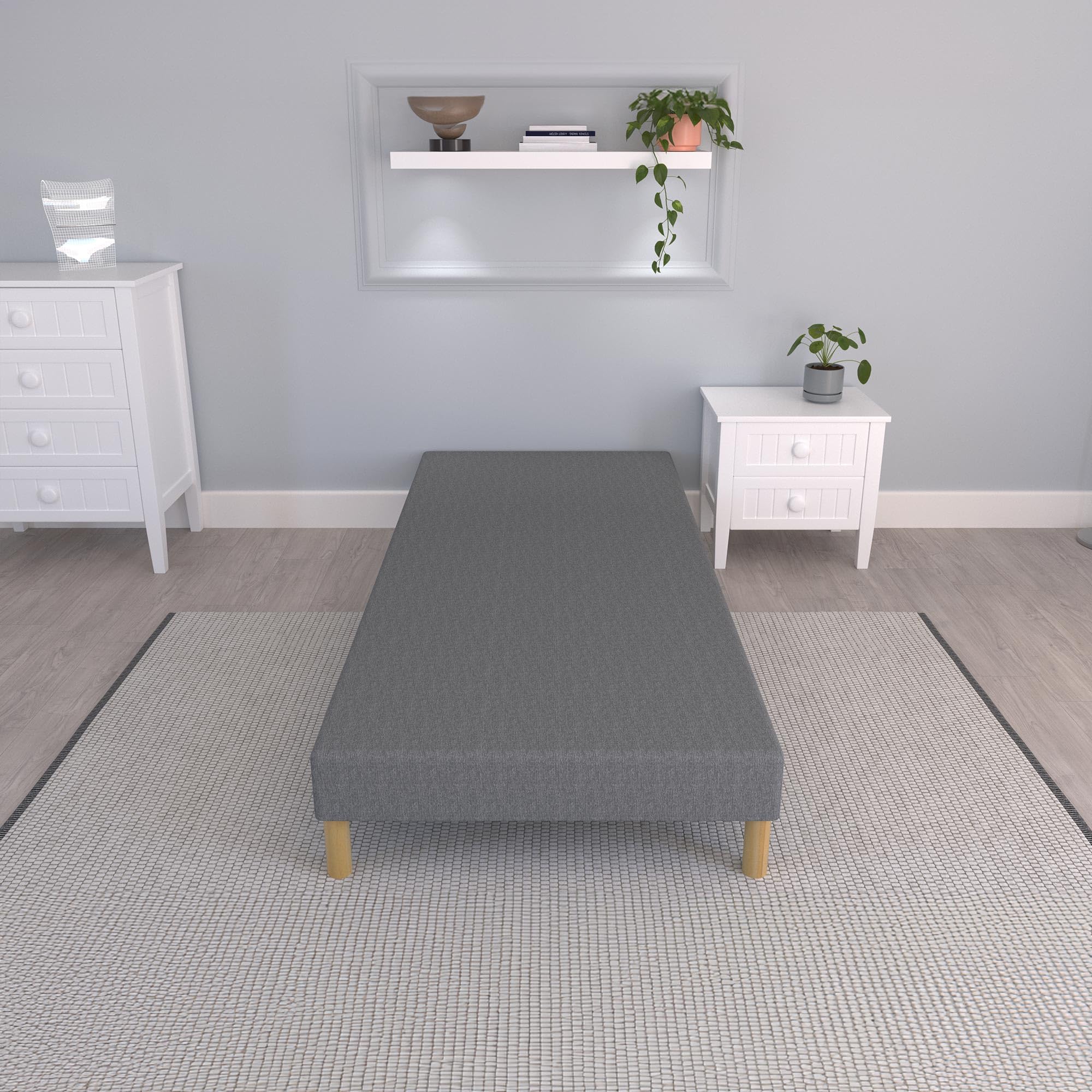 Mobilier-Deco Spring - Sommier tapissier Tissu Gris piètement en Bois 80x200 cm