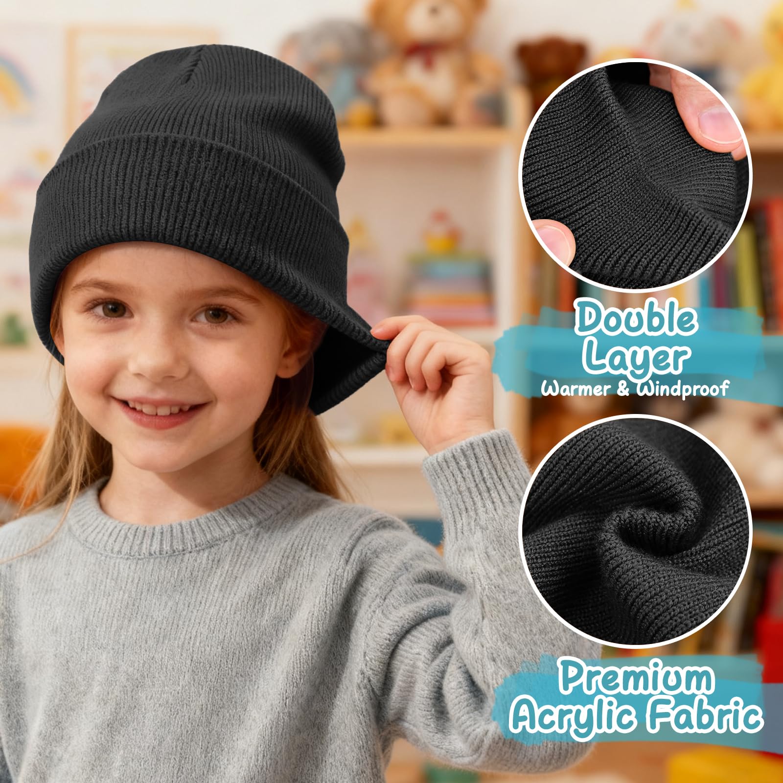 ZOORON Toddler Beanie Baby Kids Beanies Warm Winter Hat Knit Skull Cap for Boys & Girls Soft Children Infant Hat, 1 Pack-black, 3-12 Years 1