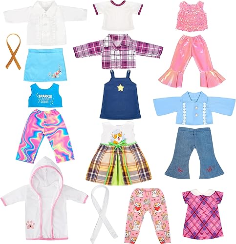 Miniatura 9 de WONDOLL Ropa y accesorios para muñecas de 18 pulgadas, 8 juegos de ropa de muñeca americana compatible con todos los trajes de muñecas de 18