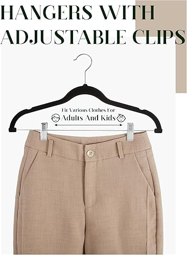 Miniatura 4 de Cozymood Perchas de terciopelo para pantalones, paquete de 36 perchas de terciopelo ultra finas con clips, perchas de terciopelo antideslizantes