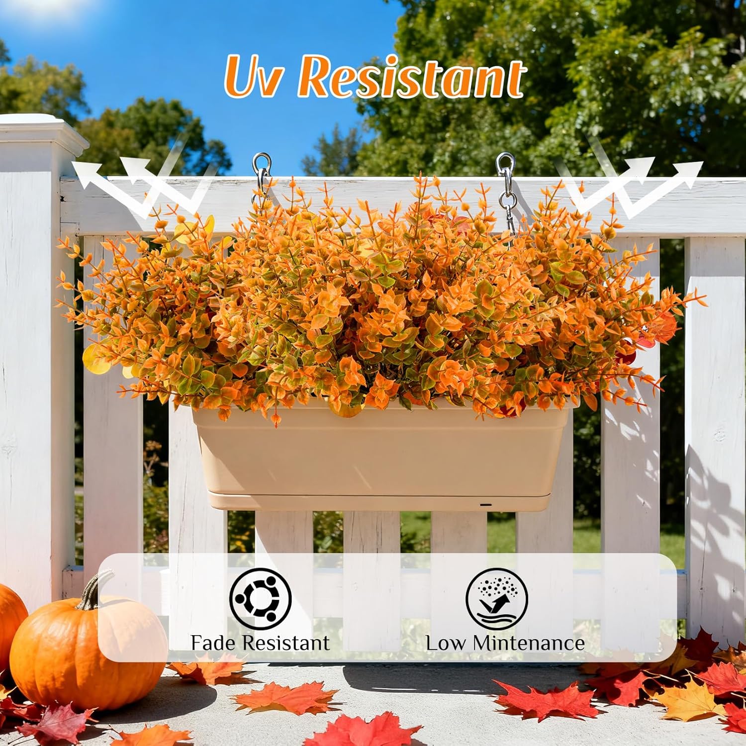 Artificial Fall Flowers for Outdoors - 4PCS Autumn Brown Fake Mums, UV Resistant Fake Eucalyptus Stems for Vase Home Christmas Wedding Party Garden Porch Fall Thanksgiving Decorations - Image 4