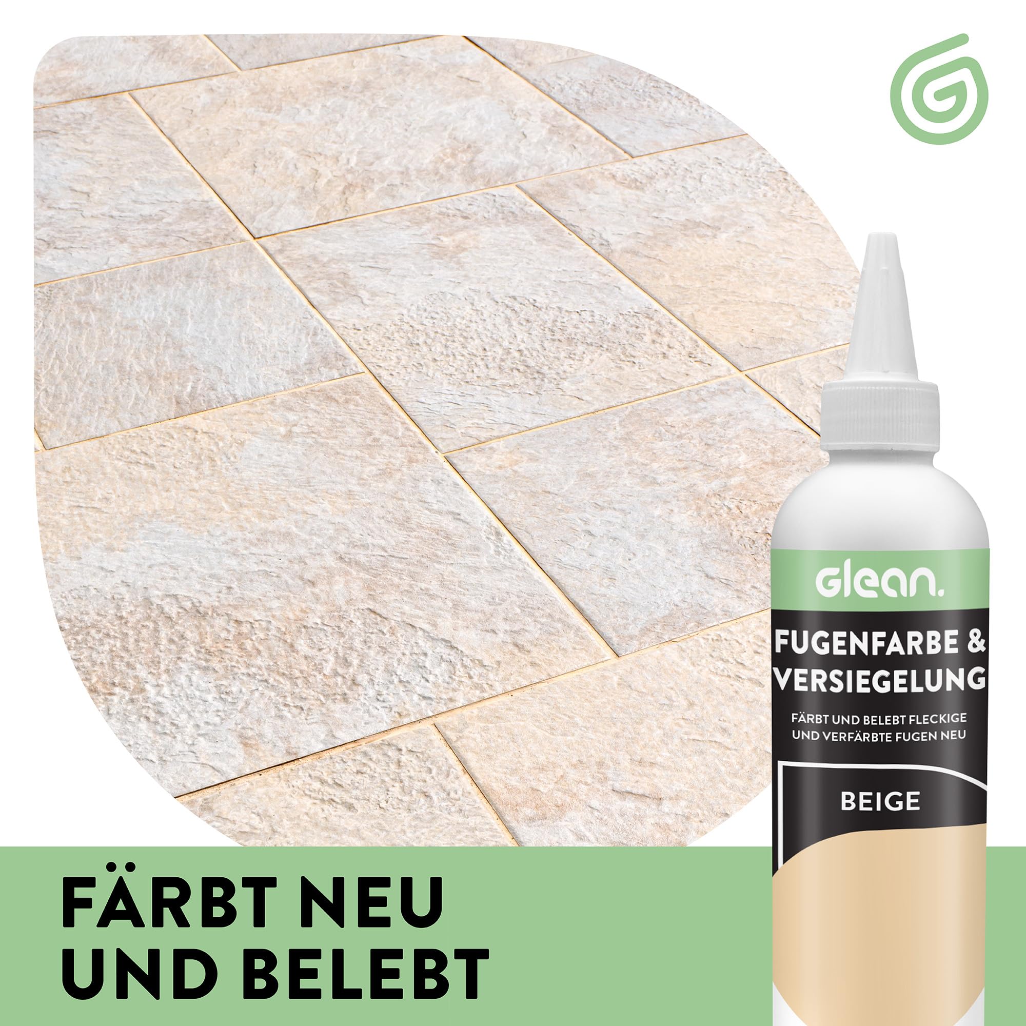 GLEAN Fugenfarbe & Versiegelung Beige | 340g | Erneuert & schützt Fliesenfugen | Mit Schaumstoffpinsel | Atmungsaktiv & fleckenresistent | Für Bad, Dusche & Küche