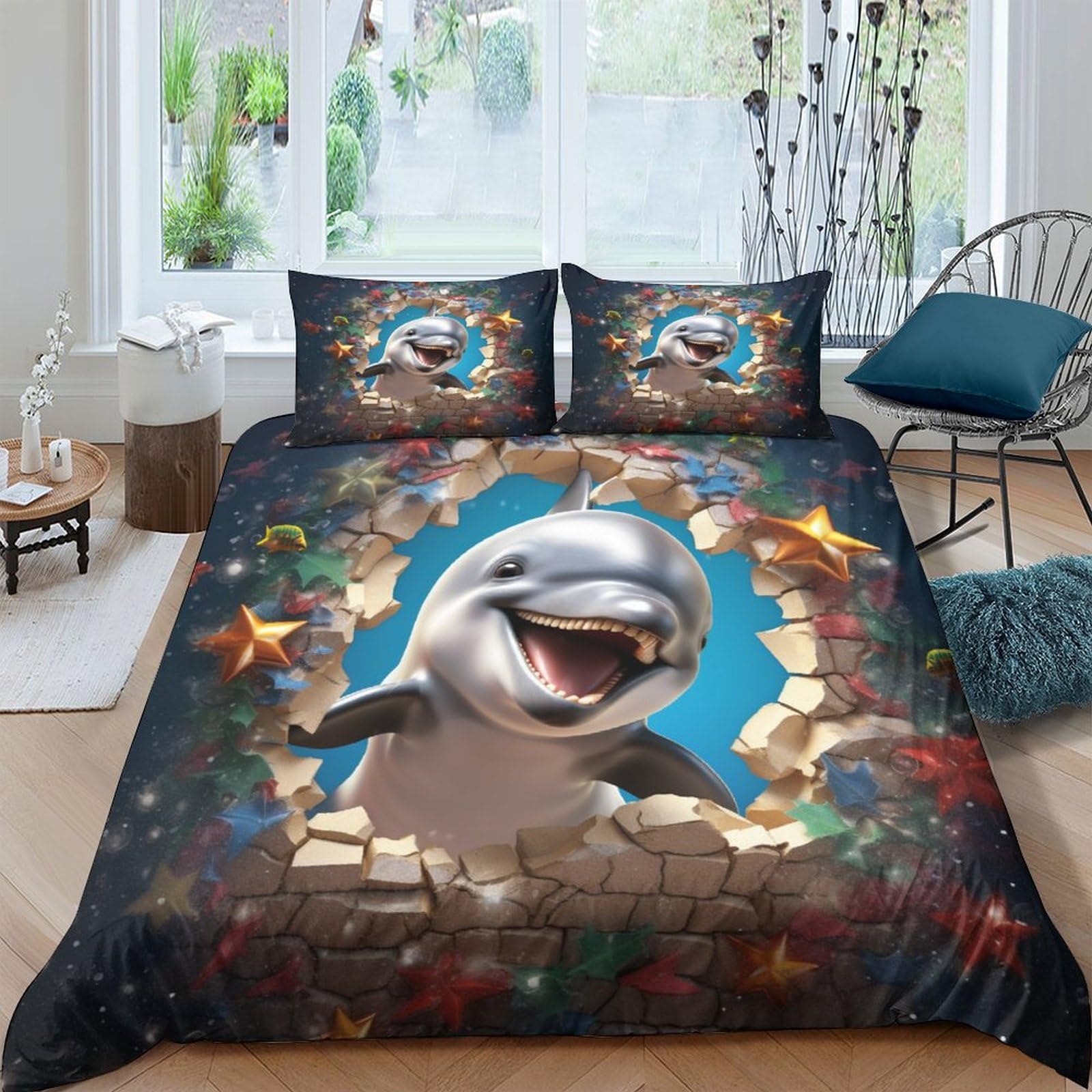 Parure de lit monde sous-marin housse de couette 220x240 pour chambre enfant et adulte zippée