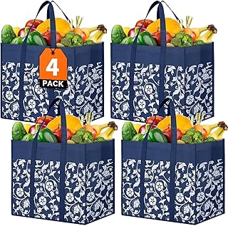 WOWBOX Reusable Grocery Bags Foldable Tote Bags Bulk with Reinforced Handles Shopping Bags for Groceries Heavy Duty Kitche...