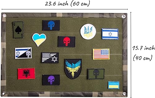 Miniatura 10 de Bluyellow Tablero de parche de velcro de 15.7 x 23.6 pulgadas con bandera de Estados Unidos, parches de calavera blanca y roja, pantalla de parche