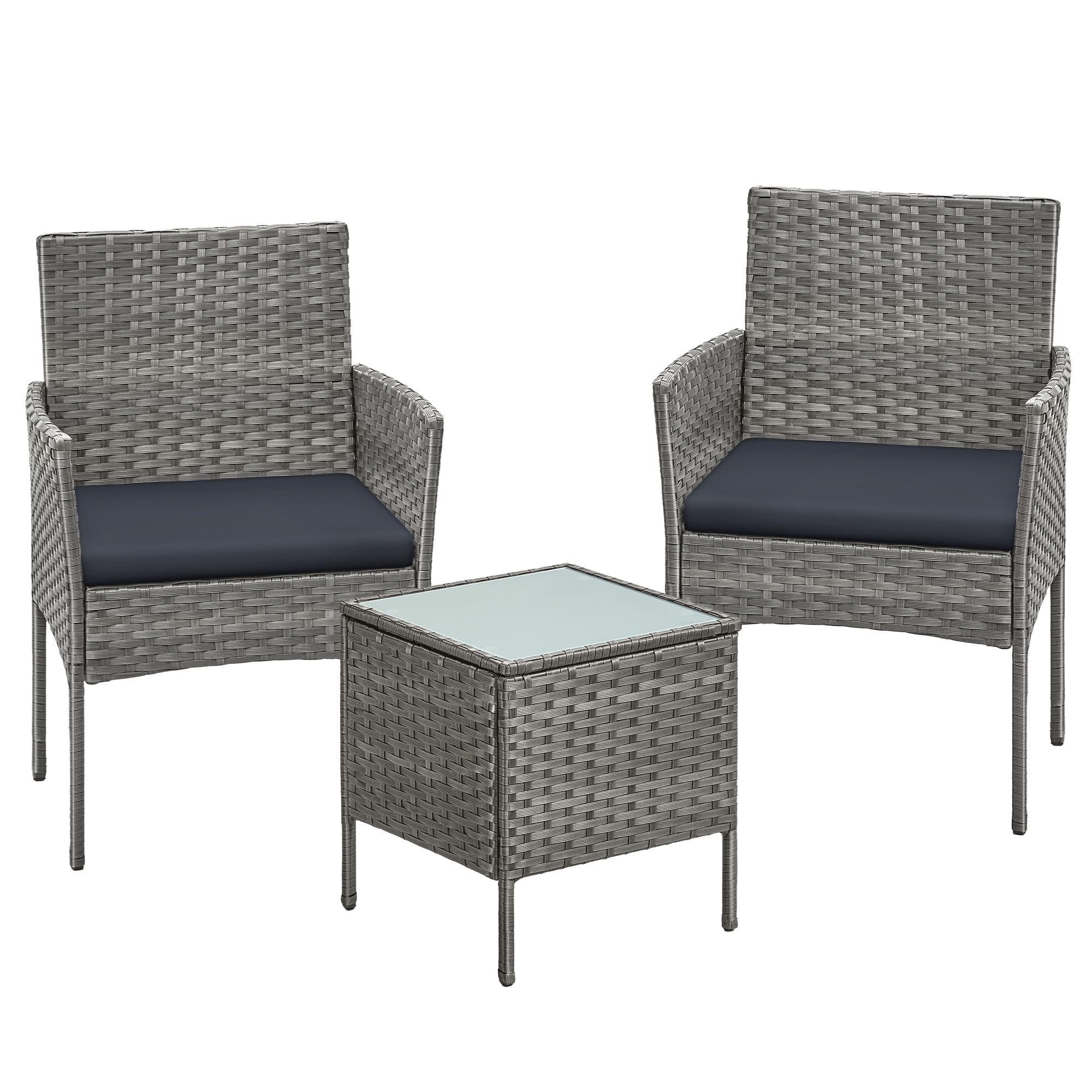 SONGMICS Garden Furniture Set, Outdoor PE Rattan Conversation Sets, 3-Piece Outdoor Lounge Set with Table and 2 Chairs, Patio Garden Furniture, for Balcony Deck, Grey GGF003TZ01