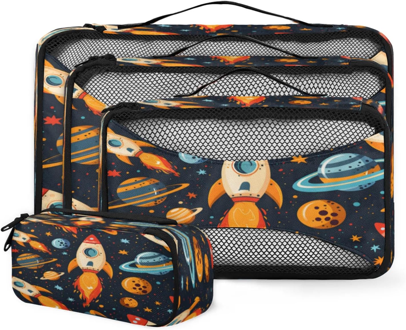 Packing Cubes for Travel, Space Astronaut Rocket Travel Luggage Packing Organizers for Women Men, Large Custom Toiletries Bag for Cosmetics Toiletries, Cute Astronaut