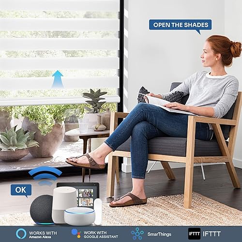 Miniatura 7 de Grandekor Persianas motorizadas de cebra con control remoto, sin taladro, sin herramientas, persianas de cebra inalámbricas de doble capa para